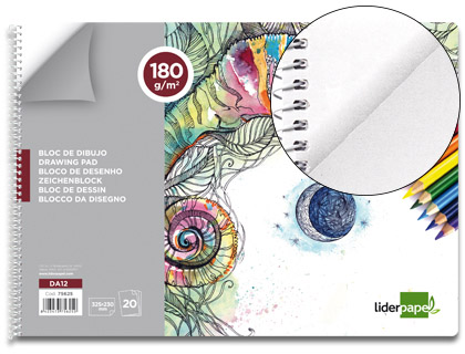 Bloc dibujo Liderpapel Artístico espiral 230x325mm 20 hojas 180 g/m² perforadas sin recuadro